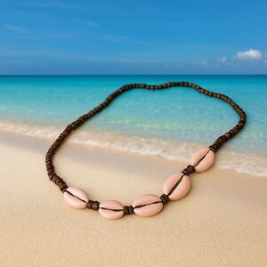 Brown and Cream Clam Shell Beaded Necklace with Elegant Design